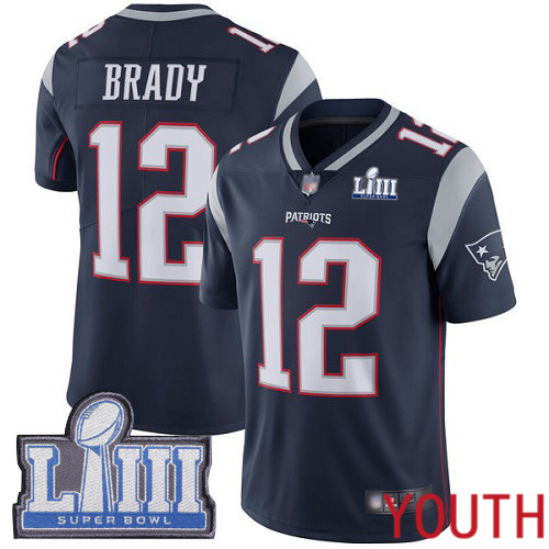New England Patriots Football #12 Super Bowl LIII Bound Limited Navy Blue Youth Tom Brady Home NFL Jersey->new england patriots->NFL Jersey